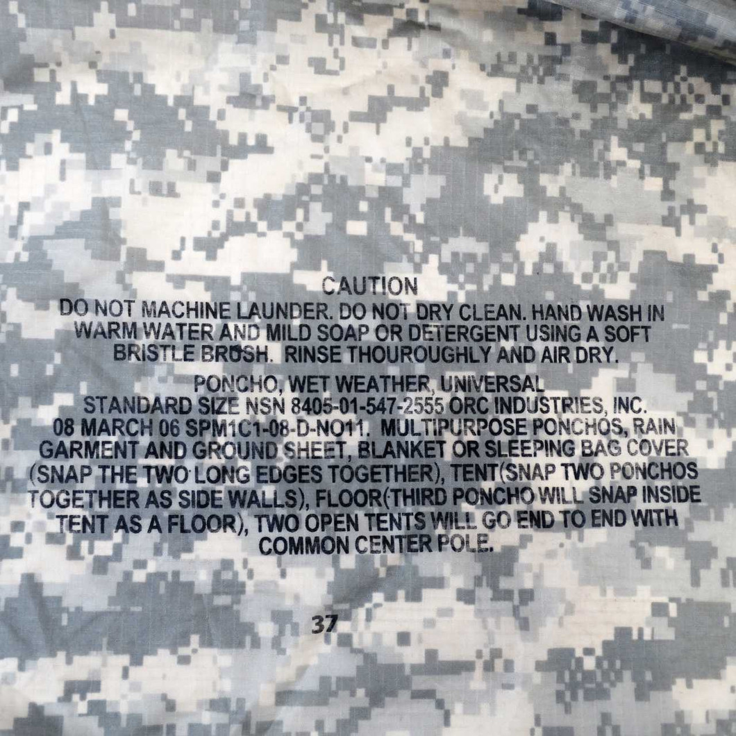 US Army ACU Wet Weather Poncho Army poncho wet weather