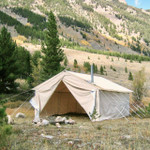 Canvas Wall Tent - 14x16 - shown with front flaps open