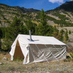 Canvas Wall Tent - 16x20 - side view shown with stove pipe