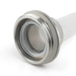 Inside view of the 1.75-inch spout and mesh filter for the stainless steel water storage can.