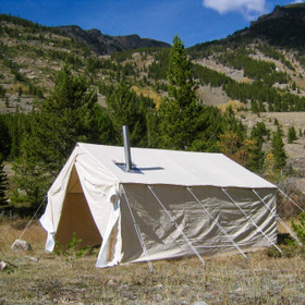 Canvas Wall Tent - 10x12 - side view shown with stove pipe Canvas Wall Tent - 10x12 - side view shown with stove pipe