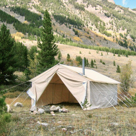 Canvas Wall Tent - 10x12 - shown with front flaps open Canvas Wall Tent - 10x12 - shown with front flaps open