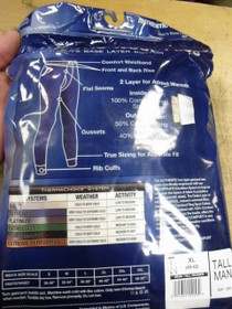 ColdPruf long underwear- ‘Men’s Base Layer bottom’ package back ColdPruf long underwear- ‘Men’s Base Layer bottom’ package back