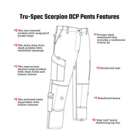 Line drawing showing details of Scorpion OCP Combat Pants Line drawing showing details of Scorpion OCP Combat Pants