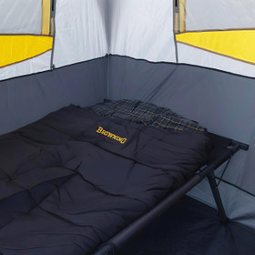 Warm, cozy Klondike sleeping bag on cot in tent Warm, cozy Klondike sleeping bag on cot in tent