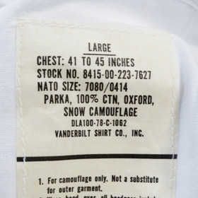 100&percnt; Genuine US Military Surplus tag for size Large, 100&percnt; Cotton Oxford, manufactured by Vanderbilt Shirt Co.