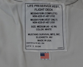 Mustang Survival Vest label