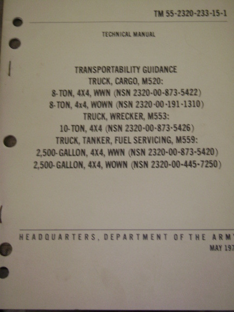 Transportability Guidance for M520 Cargo Truck