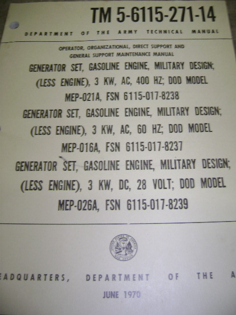 U.S. Military Designed Generator Set Technical Manual