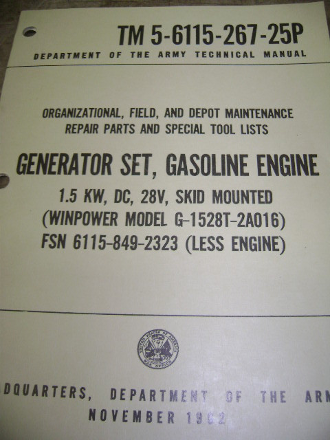 Generator Set (Windpower model G-1528T-2A016) Manual