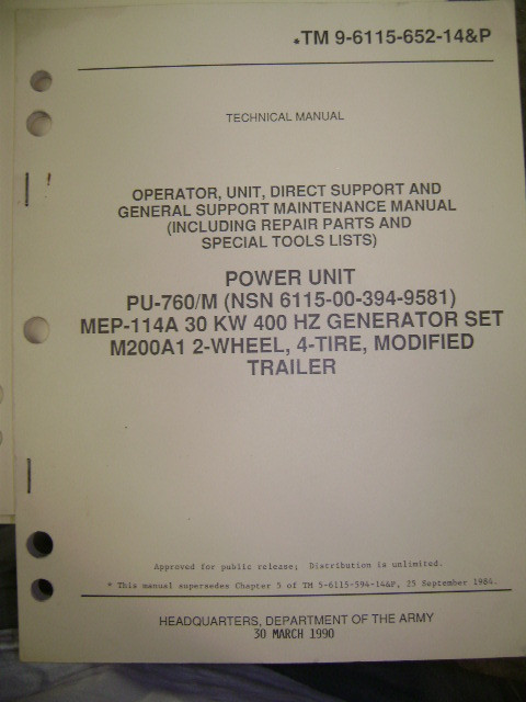 Power Unit PU-760/M MEP-114A Generator Set (M200A1) Manual