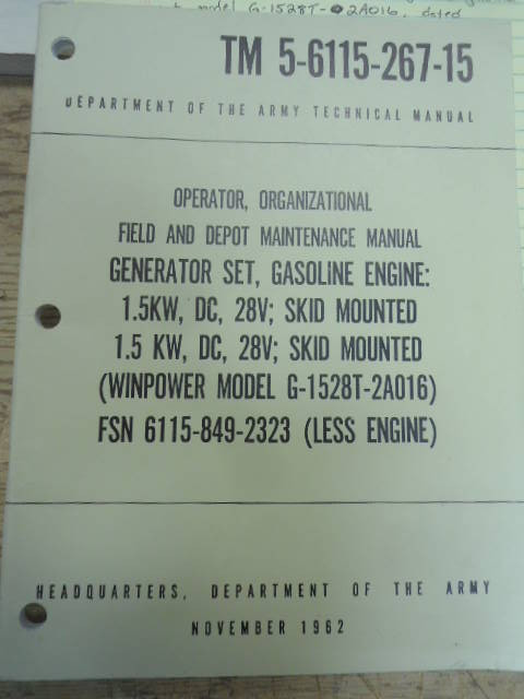 US. Army TM 5-6115-267-15 Generator Set Manual