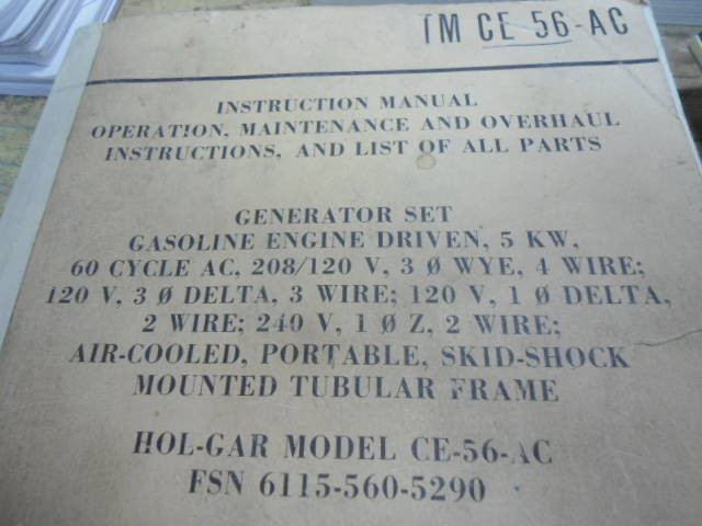 US Army TM CE-56-AC (Hol-Gar Model) Generator Manual