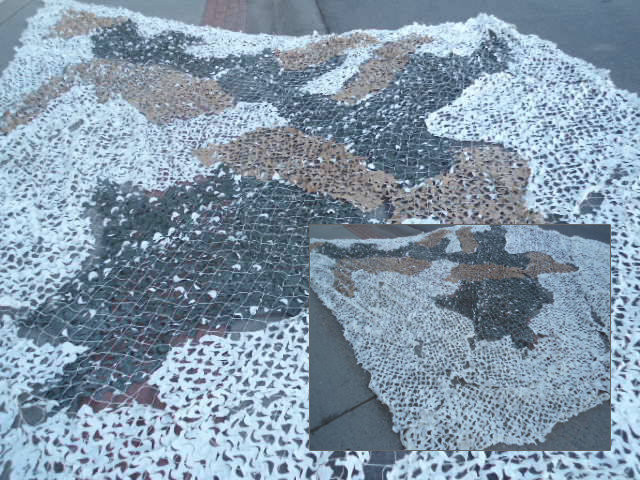 Camouflage screening system for snow with radar scattering available in two shapes