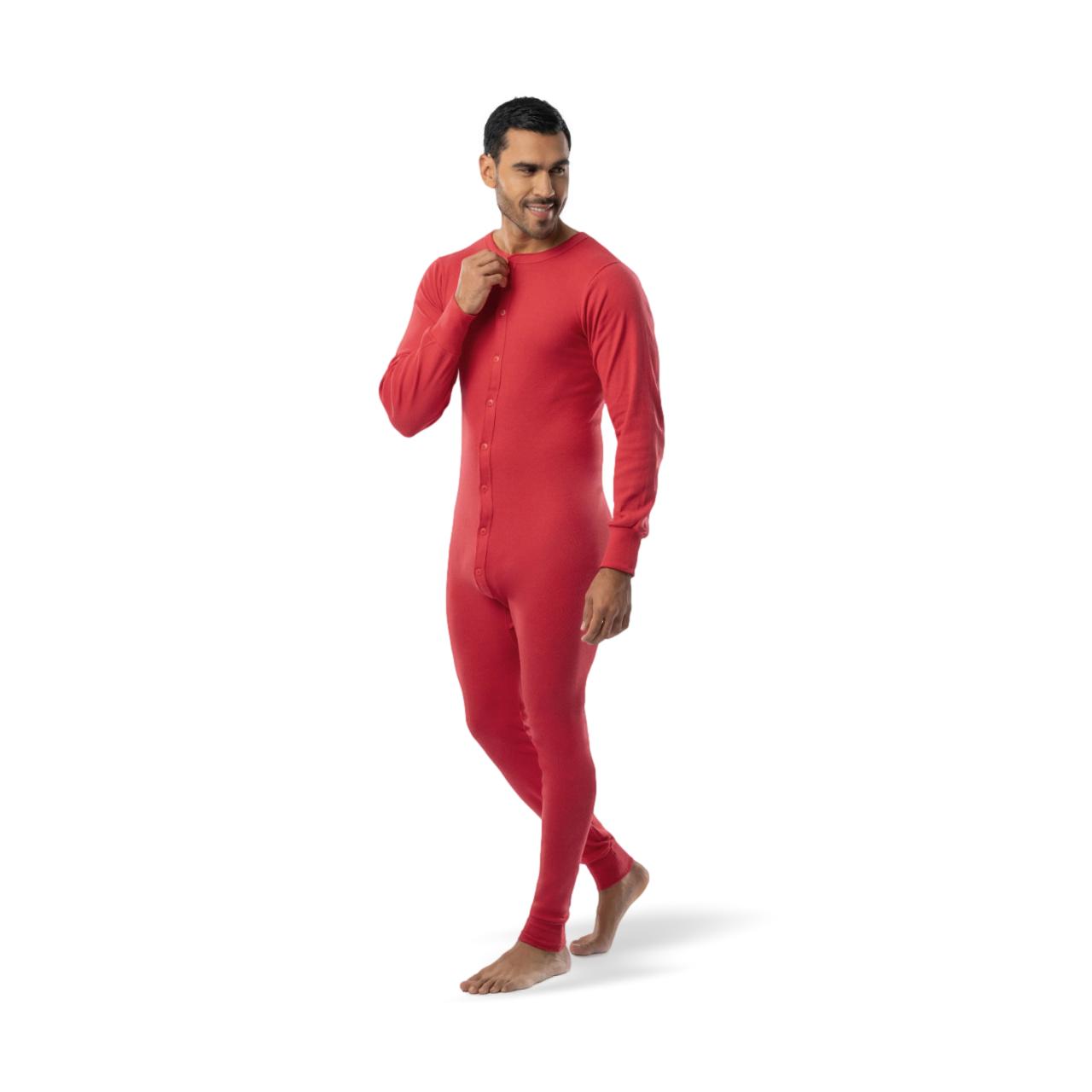 Red Union Suit for Men - side view Red Union Suit for Men - side view