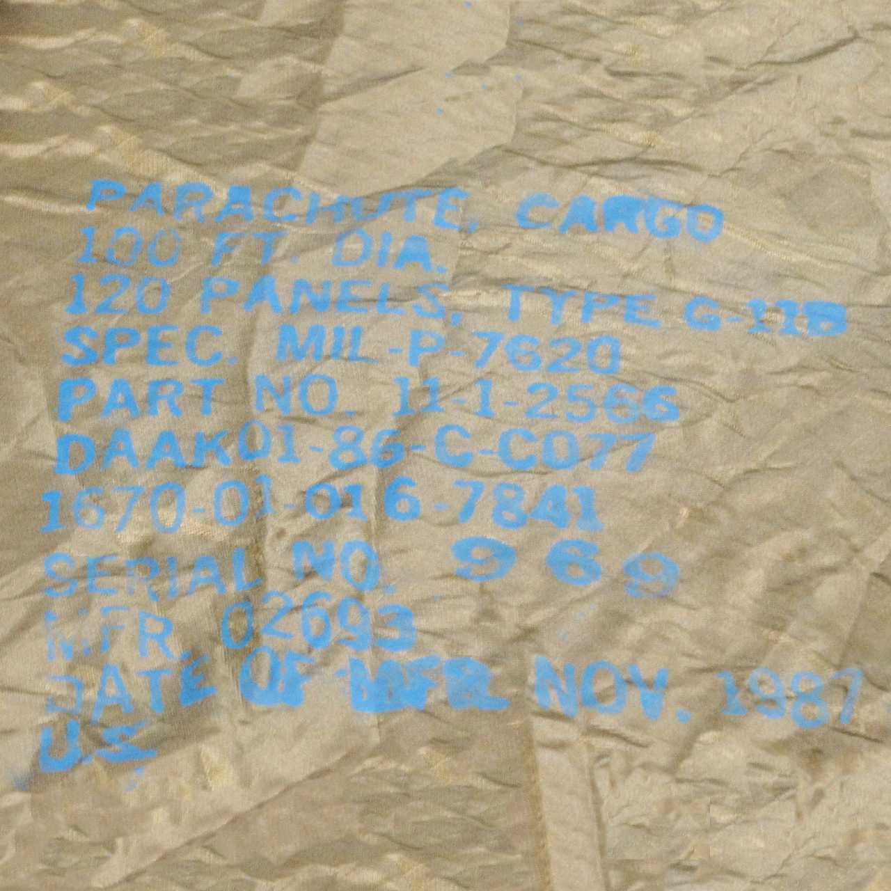 U.S. Military Cargo Parachute - military specs - olive drab