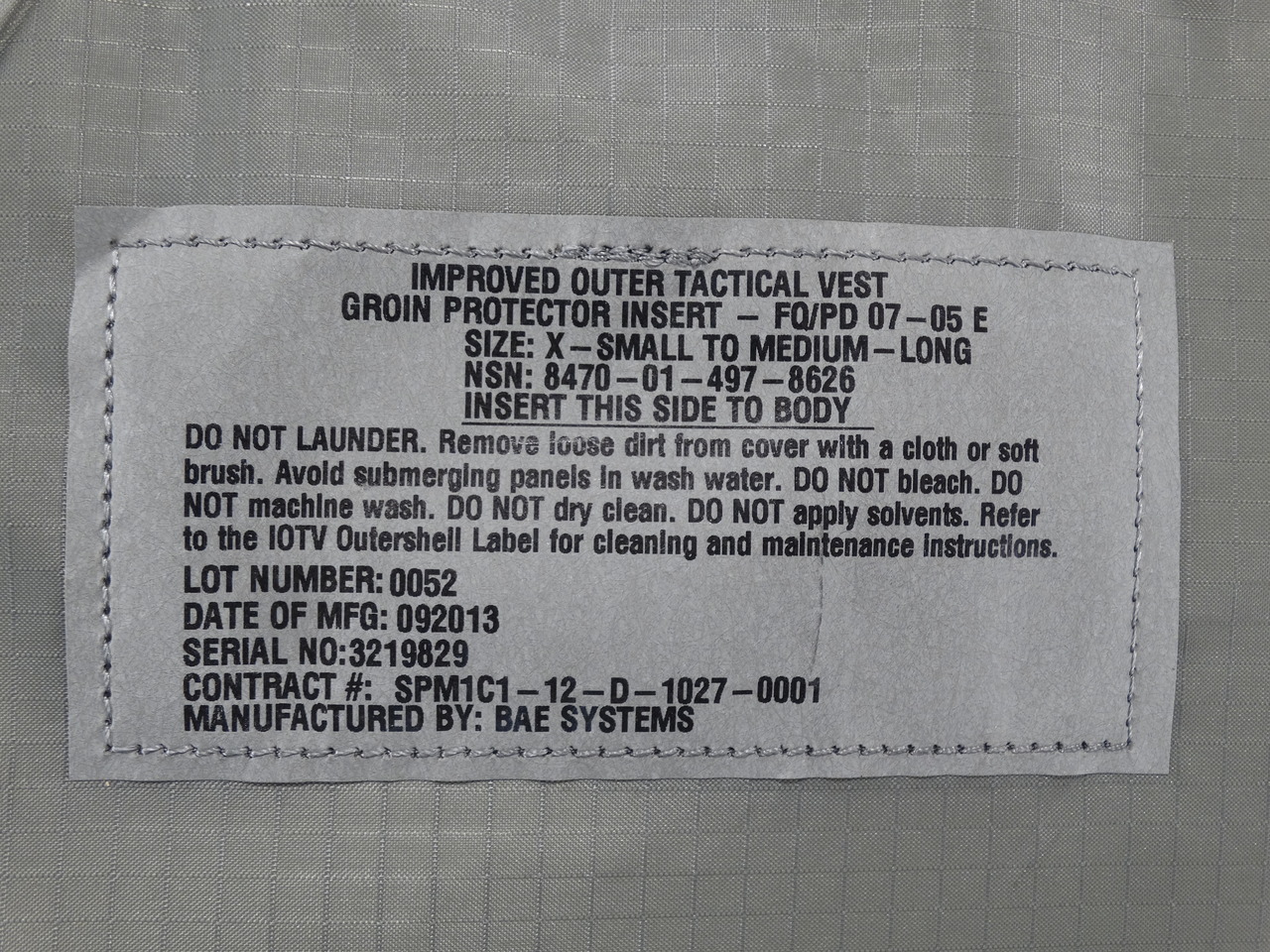 IOTV Groin Protector insert label