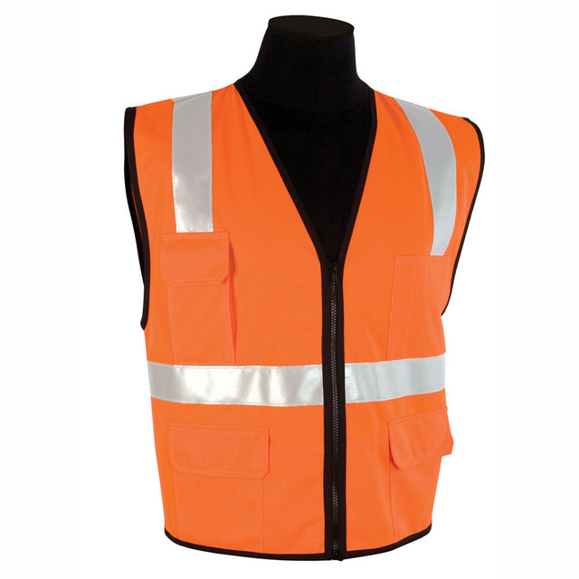Orange Economy Vest Solid Front Zipper