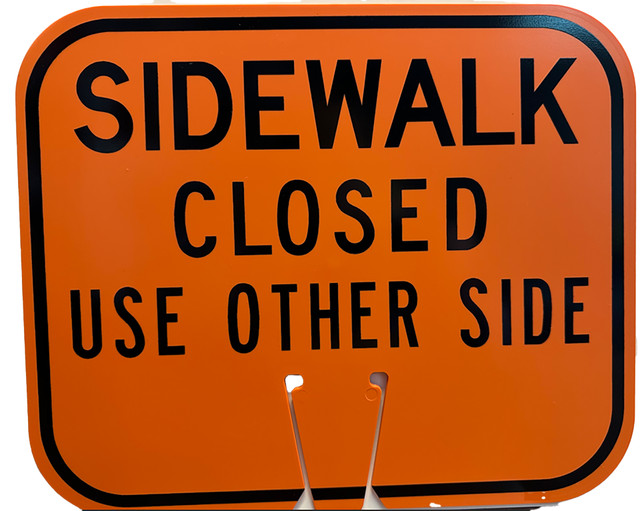 Cone Sign "SIDEWALK CLOSED USE OTHER SIDE" 12 ¾” x 10-1/2”