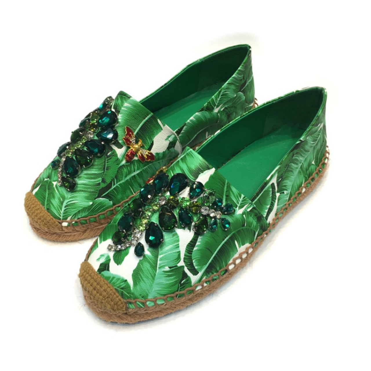Jeweled Leather Espadrilles 