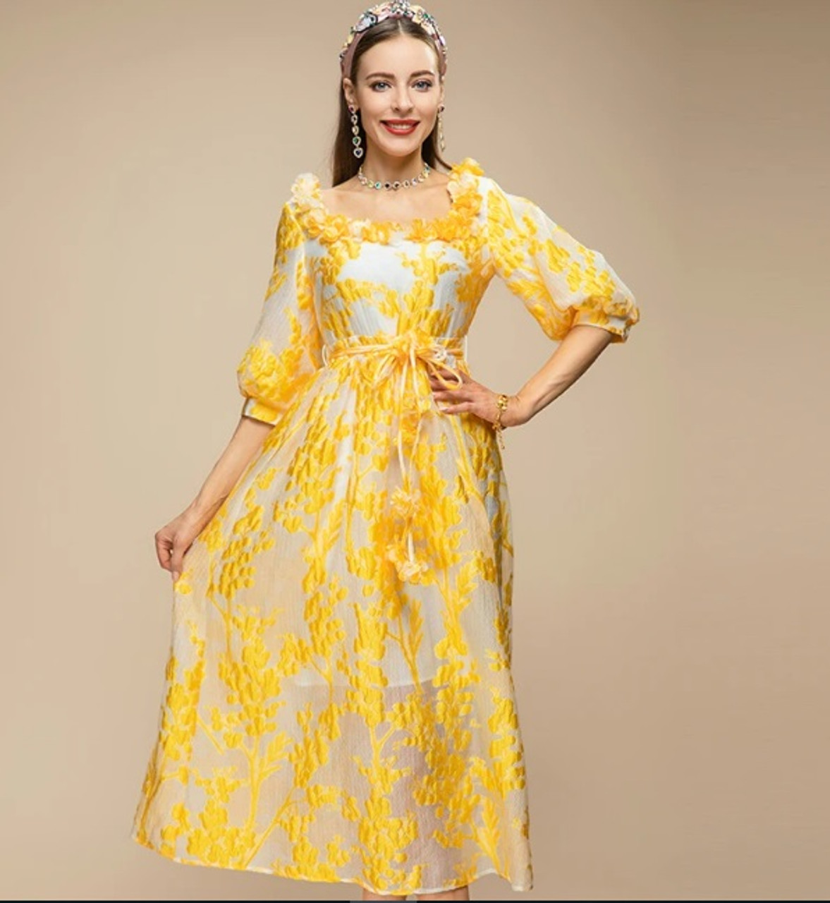 Yellow Jacquard Dress