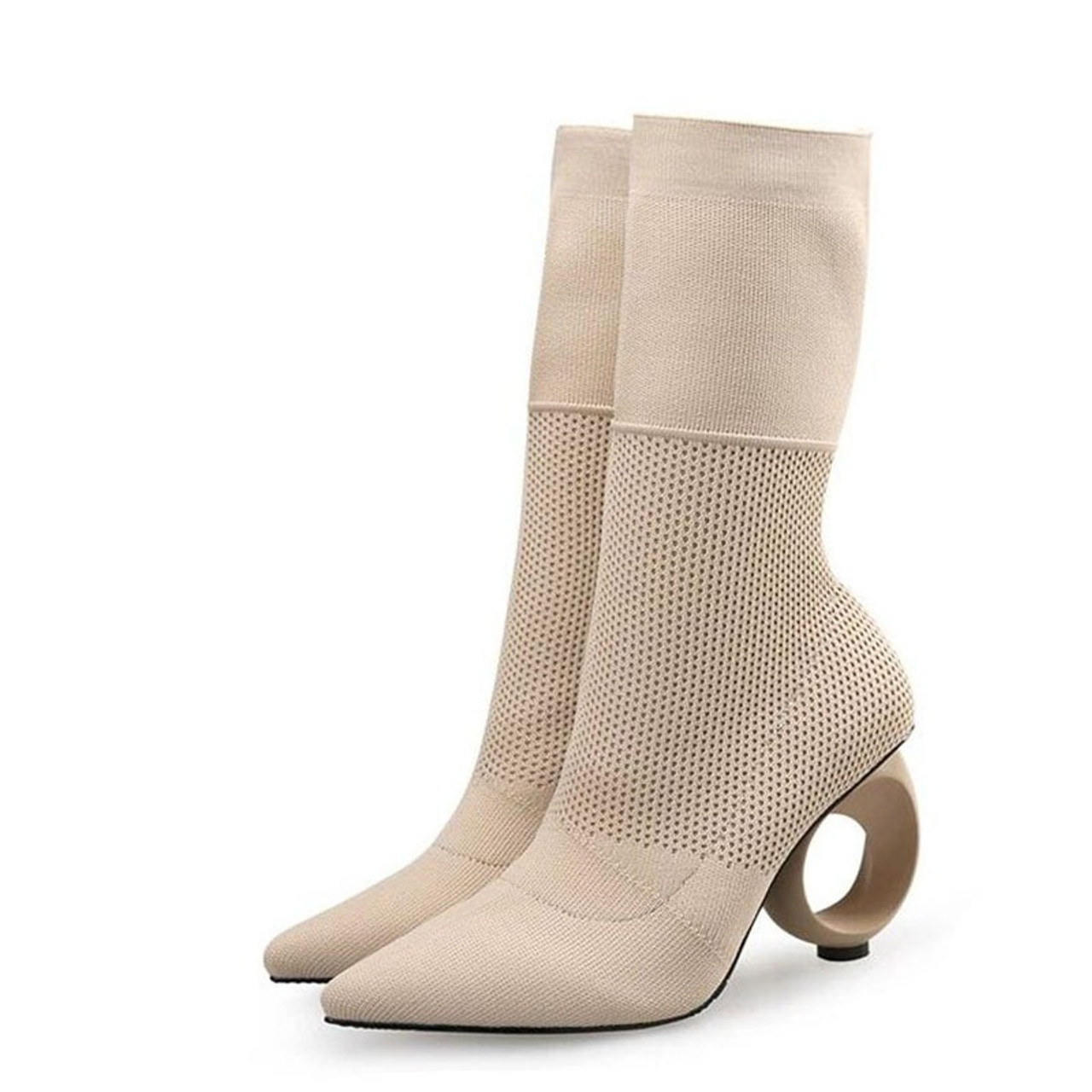 beige sock ankle boots