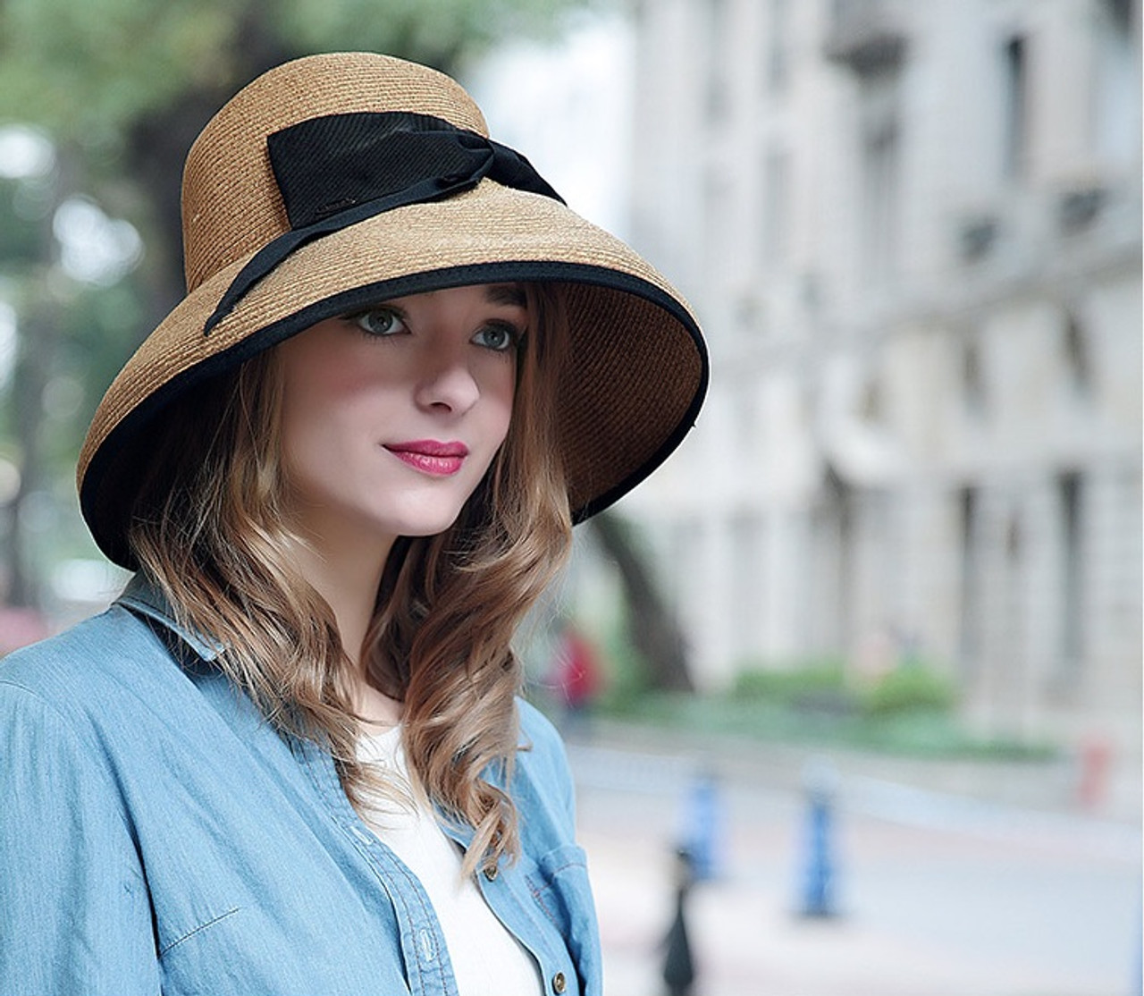 straw hat black bow