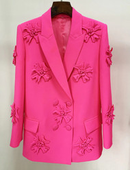 Flower Applique Double Breasted Fuchsia Jacket 