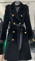 Quilted Velvet Double Breasted Coat