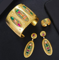 Cubic Zirconia Gold Bangle Earring and Ring Set 