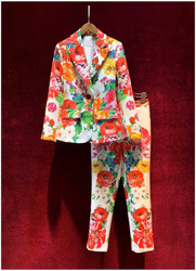 Vibrant Floral Print Pants Suit