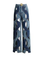 Swirl pattern cut out blue jeans 