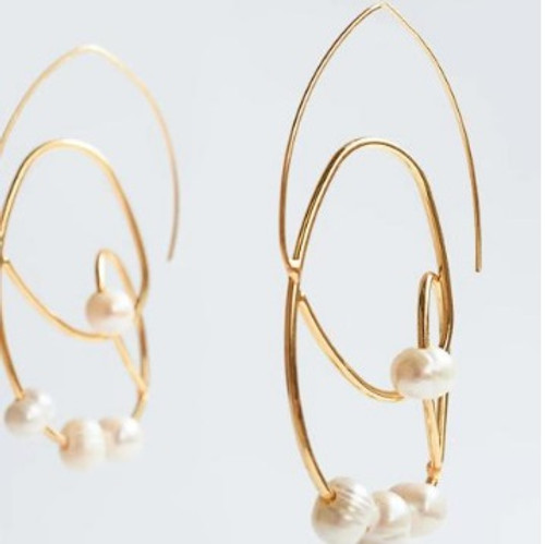 Spiral Gold and Pearl  Earrings 