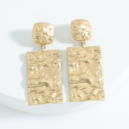 Hammered Rectangular Gold Earrings 