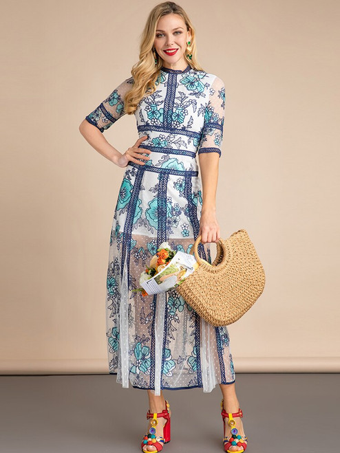 Embroidered Floral Lace Patchwork Dress