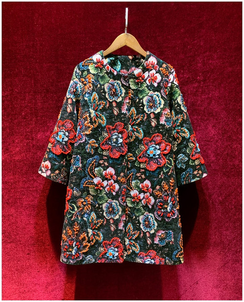 Jeweled Jacquard Floral Over Coat Jeweled Jacquard Floral Over Coat
