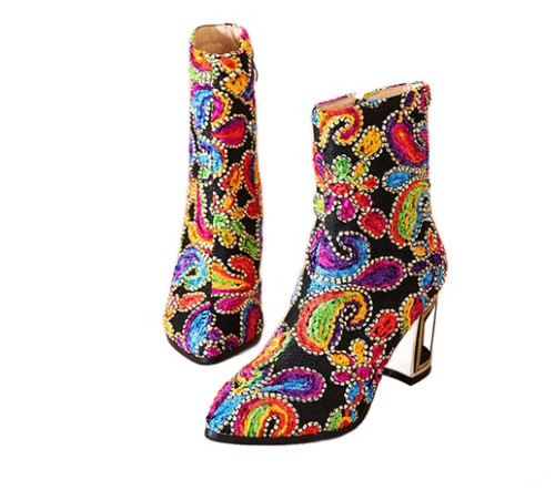 Embroidered Paisley Boots