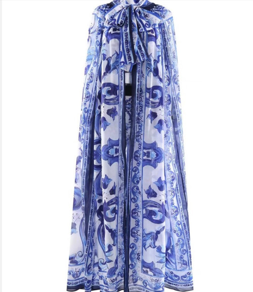 Floor Length Floral Print Cape