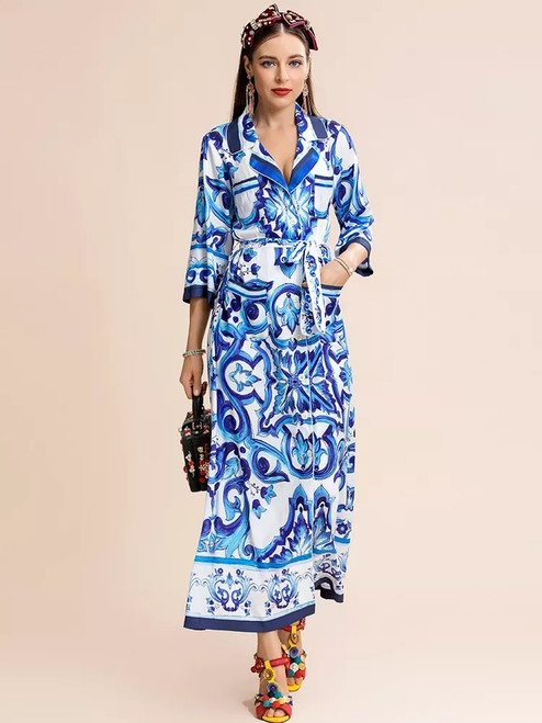 Blue and White Porcelain Coat Dress