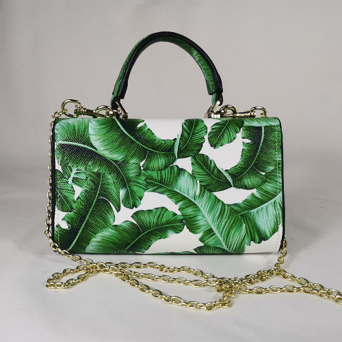 Banana Leaf Print Purse with Gold Chain