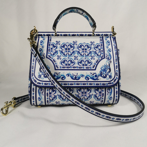 Elegant blue and white floral shoulder handbag
