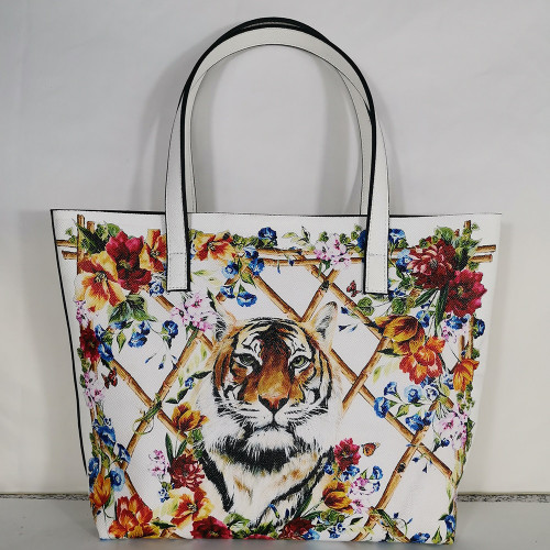 Roomy Floral and Tiger print leather tote bag 