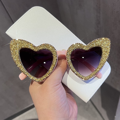 Heart Shaped Frame Jeweled Sunglasses