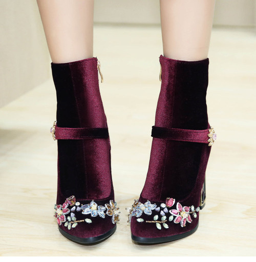 Caged Heel Jeweled Ankle Boots