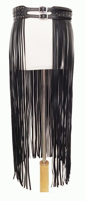 Long Fringe Leather Belt With Double Waist Buckle