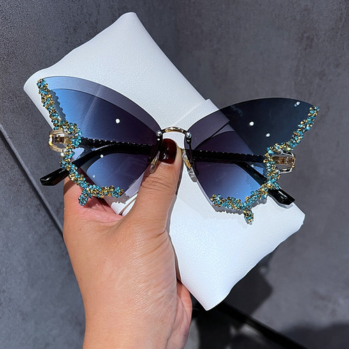 Rimless Butterfly Jeweled Sunglasses 