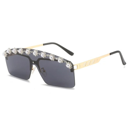 Luxury Pearl Rhinestone One-piece Rimless Sunglasses
