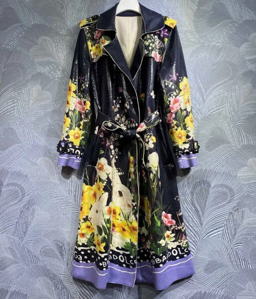 Flower Garden Trench Rain Coat  