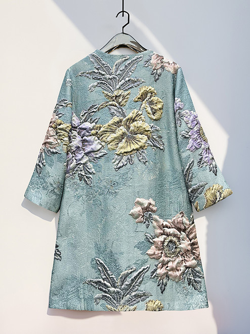 Luxury Mid-Length Coat Women Autumn Winter 2025, Elegant Hand-Beaded 3D Jacquard Jacket Sophisticated Lady Style