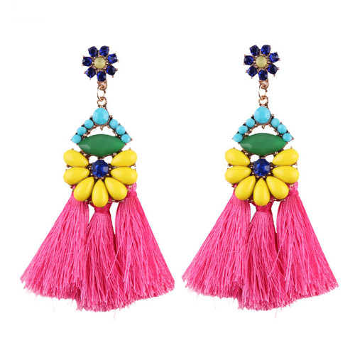 Colorful Beads and Tassel Earrings